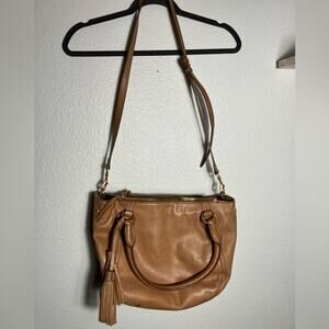 J Crew Peyton Brown Satchel Purse Bag‎ brown leather soft zipper tassels spring